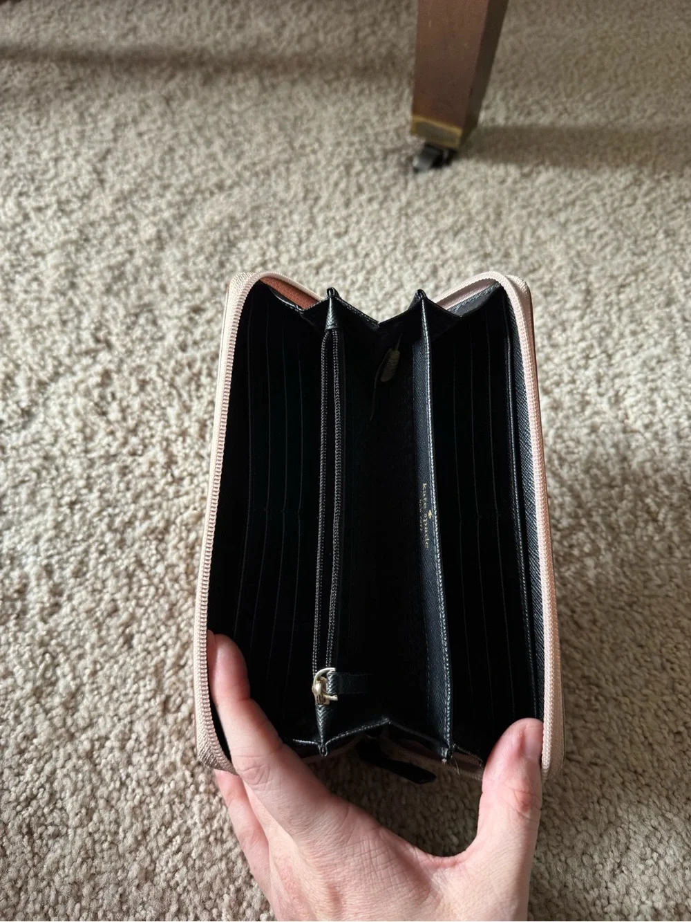 kate spade glitter zip-around wallet in rose gold